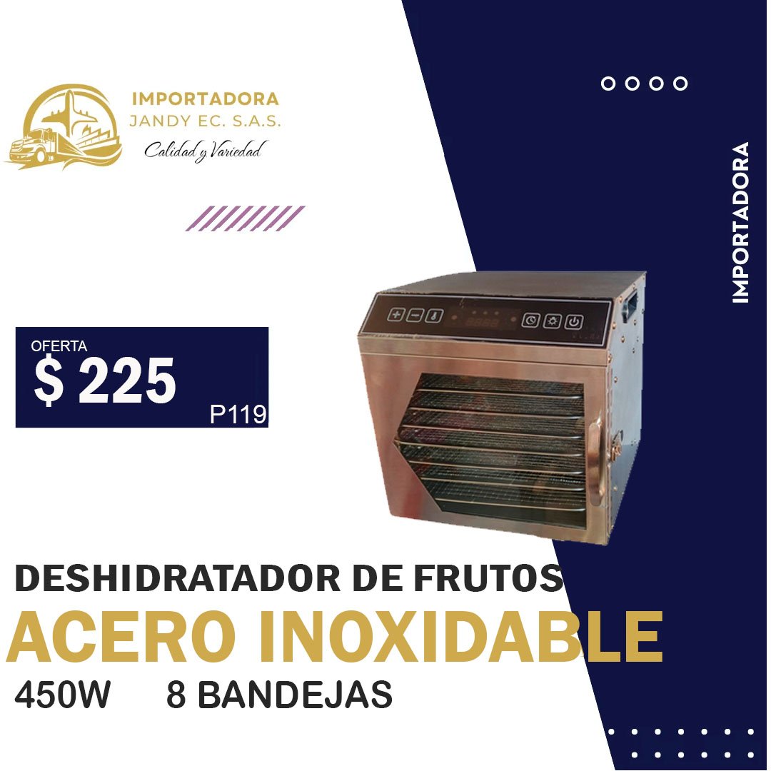DESHIDRATADOR DE FRUTOS ACERO INOXIDABLE  450W 8 BANDEJAS